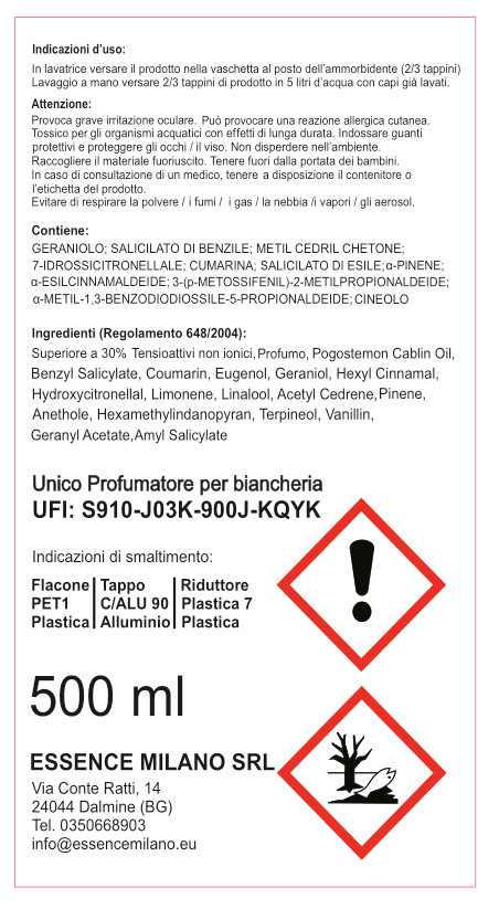 UNICO PROFUMATORE PER BIANCHERIA DA 500 ml