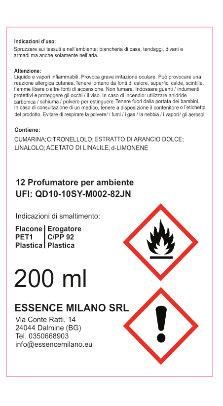 12 PROFUMATORE PER AMBIENTE SPRAY DA 200 ml