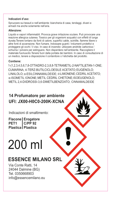14 PROFUMATORE PER AMBIENTE SPRAY DA 200 ml